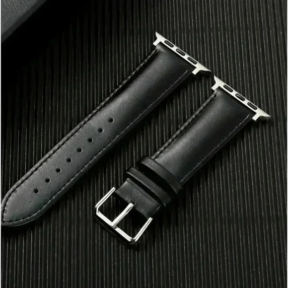 Sleek Black Leather Watch Band - Picture 1 of 5